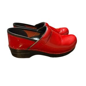 Dansko Professional Red Patent Leather Slip-On Clogs - Size 39- US 8.5 - 9